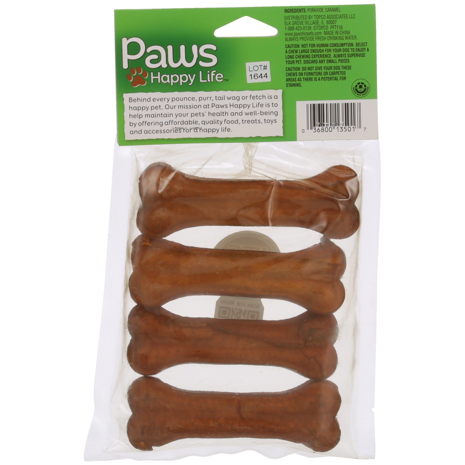 slide 4 of 6, Paws Happy Life Pressed Bones Porkhide Chew, 4 ct