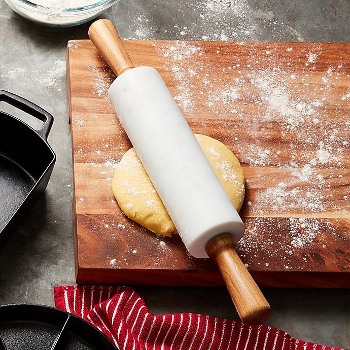 slide 2 of 3, Artisanal Kitchen Supply Marble Rolling Pin with Wooden Handles and Cradle - White, 1 ct