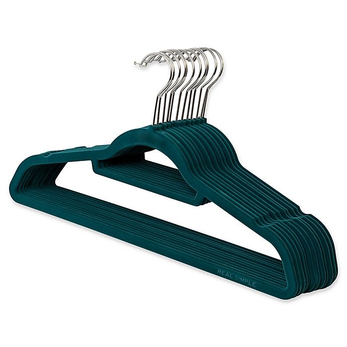 slide 1 of 1, Real Simple Flocked Suit Hangers In Teal with Chrome Hook, 12 ct