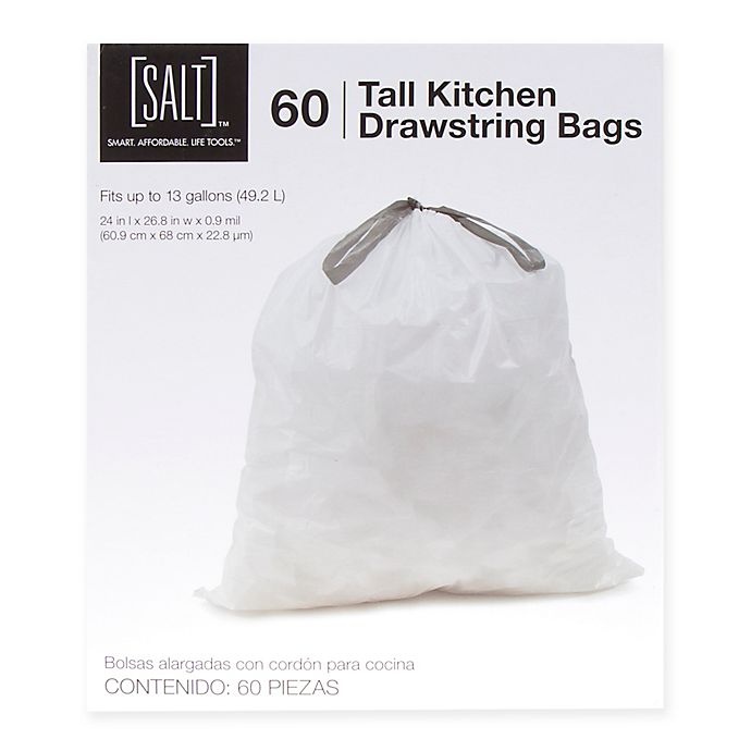 slide 1 of 1, SALT 13-Gallon Drawstring Trash Bags - White, 60 ct; 13 gal