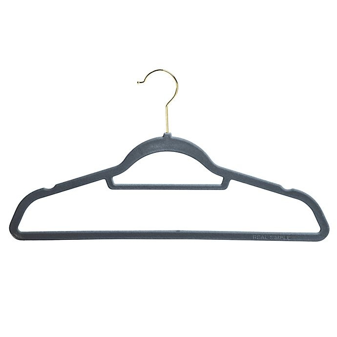 slide 2 of 2, Real Simple Flocked Suit Hangers - Slate with Gold Hook, 12 ct