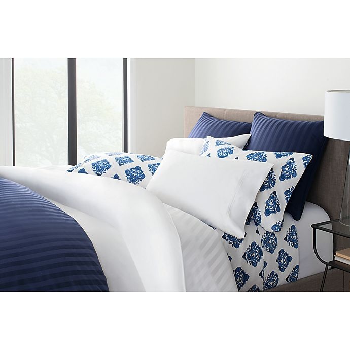 slide 3 of 4, Wamsutta PimaCott Medallion 625-Thread-Count Queen Sheet Set - Navy, 1 ct