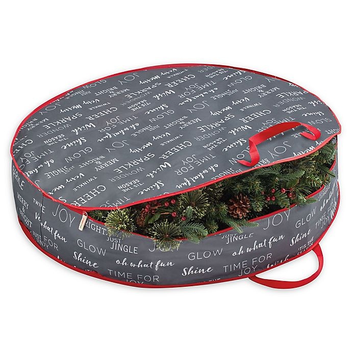 slide 1 of 2, Real Simple Holiday Wreath Storage Bag - Grey Print, 36 in