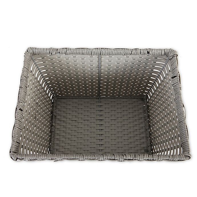 slide 3 of 3, ORG Large Poly-Rattan Tapered Storage Basket - Grey/Light Grey, 14.5 in