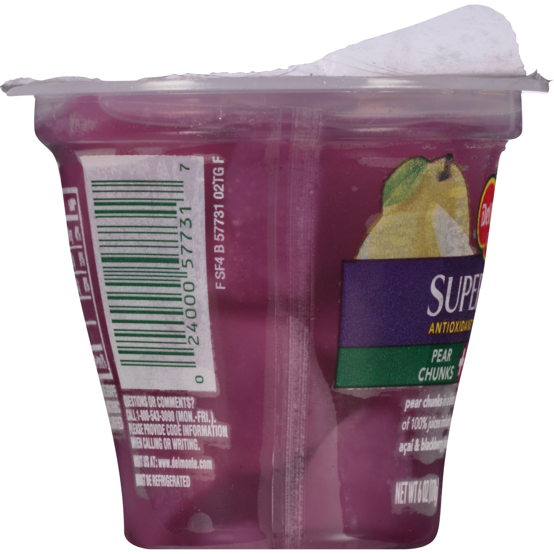 slide 2 of 6, Del Monte Super Fruit Pear Chunks + Acai & Blackberry Juice Blend, 6 oz