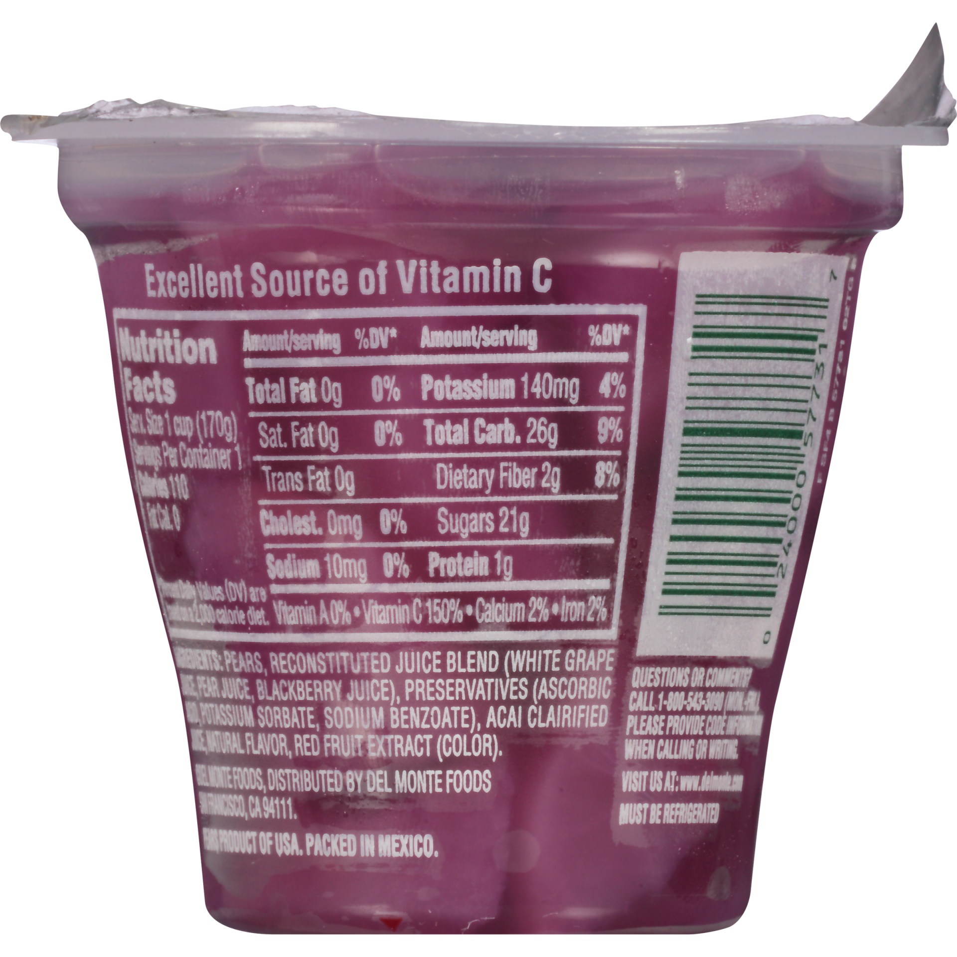 slide 4 of 6, Del Monte Super Fruit Pear Chunks + Acai & Blackberry Juice Blend, 6 oz