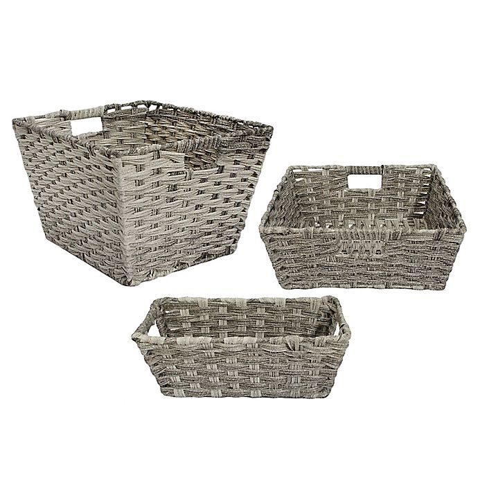 slide 3 of 3, SALT Faux Rattan Medium Shelf Basket - Grey, 1 ct