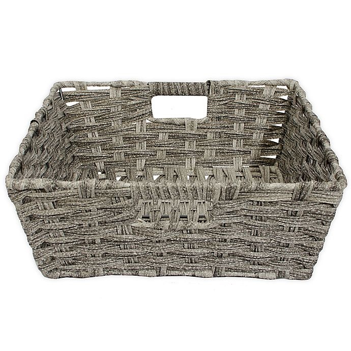 slide 1 of 3, SALT Faux Rattan Medium Shelf Basket - Grey, 1 ct
