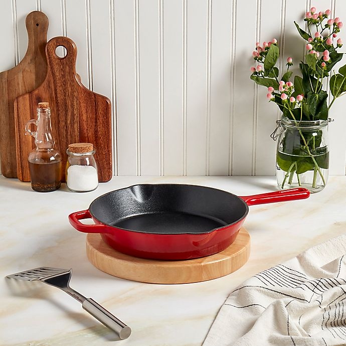 slide 2 of 4, Artisanal Kitchen Supply Enameled Cast Iron Round Skillet - Red, 10 in