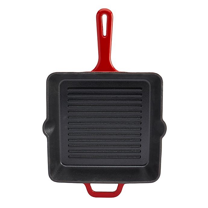 slide 3 of 4, Artisanal Kitchen Supply Enameled Cast Iron Square Grill Pan - Red, 10 in