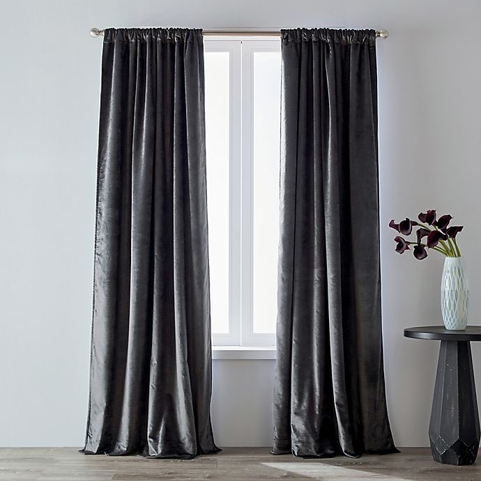 slide 1 of 1, O&O by Olivia & Oliver Velvet Rod Pocket Curtain Panel - Charcoal, 63 in