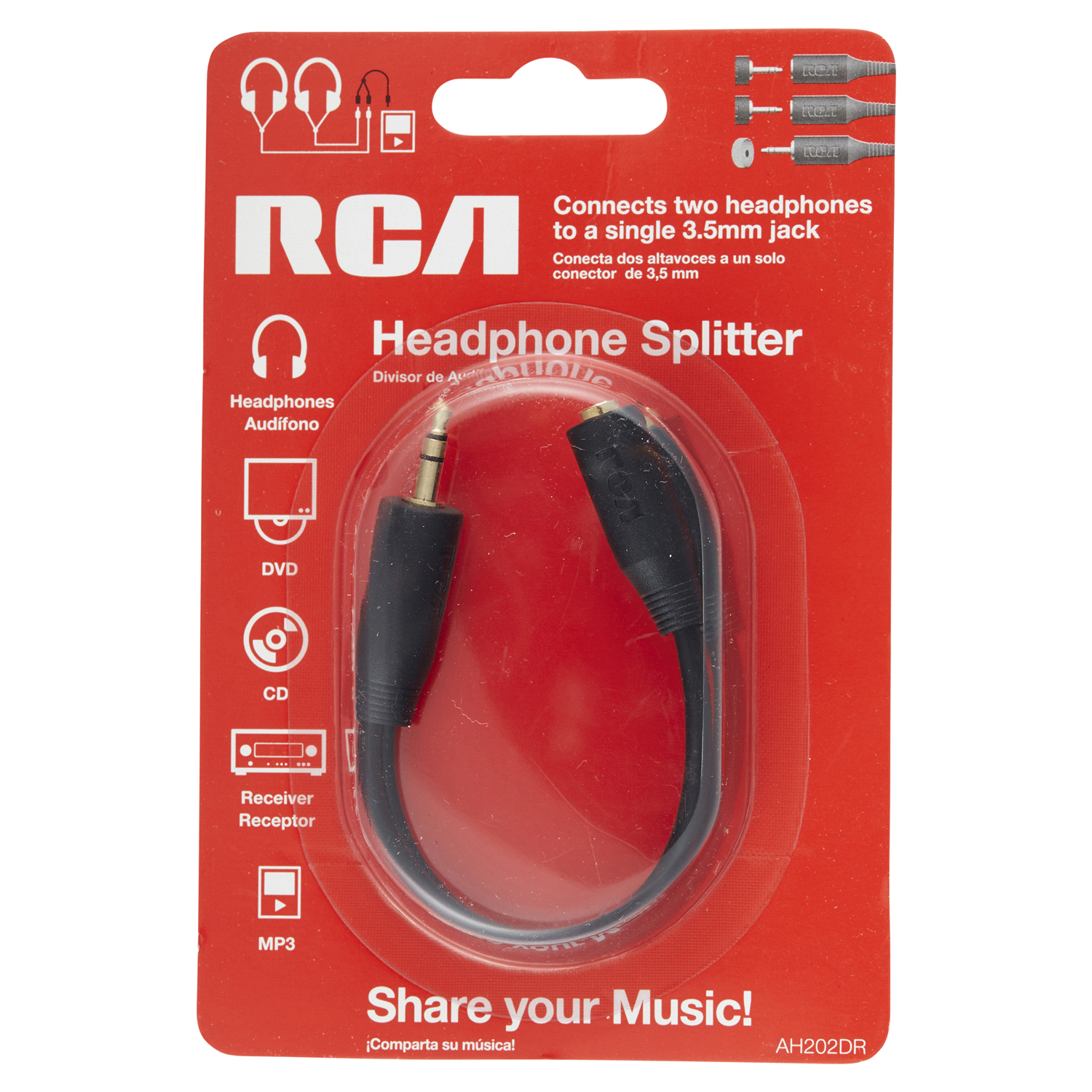 slide 1 of 2, RCA Mini Stereo Headphone Y Adapter, 1 ct