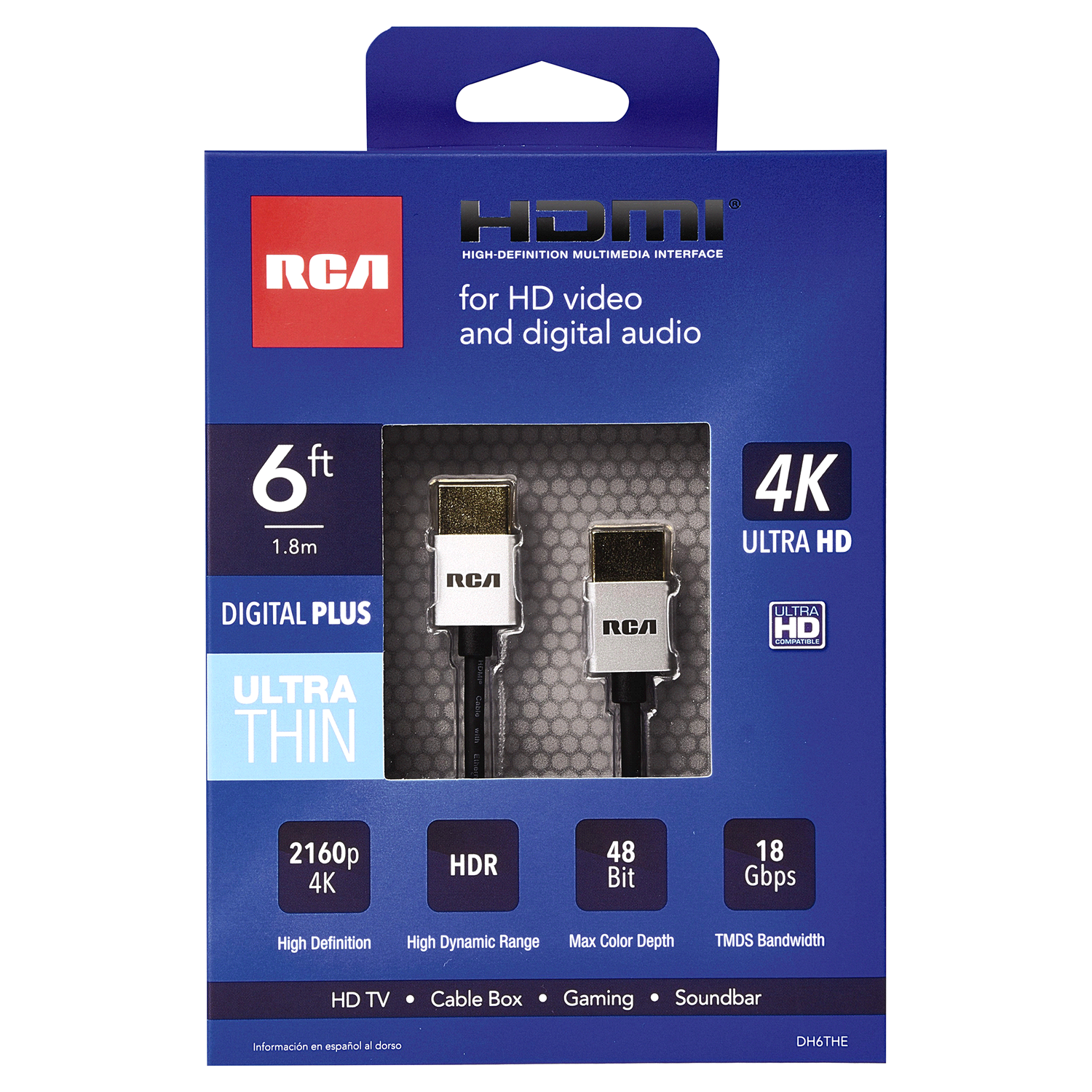 slide 1 of 2, RCA Digital Plus Ultra Thin HDMI Cable 6', 6 ft