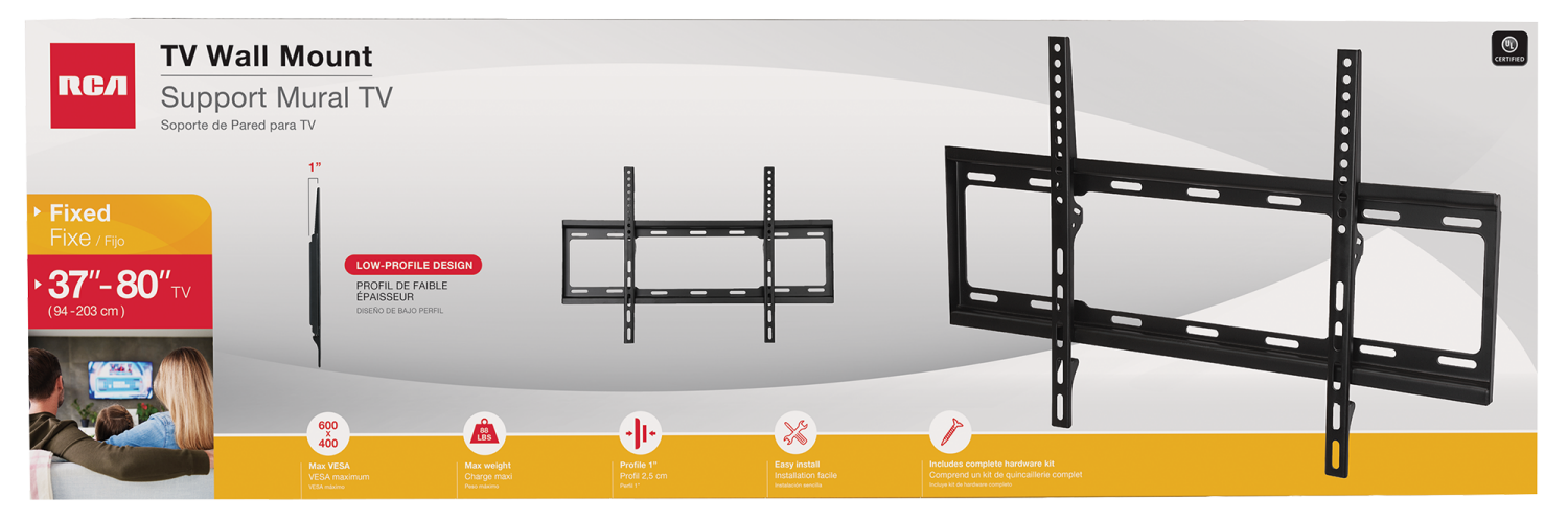 slide 1 of 2, RCA Flat Universal TV Wall Mount, 37" to 80", 80 in
