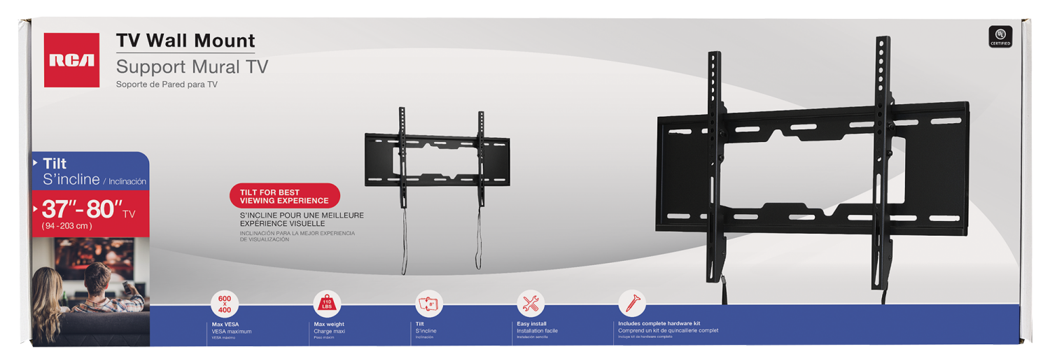 slide 1 of 2, RCA Tilt Universal TV Wall Mount, 37" to 80", 80 in