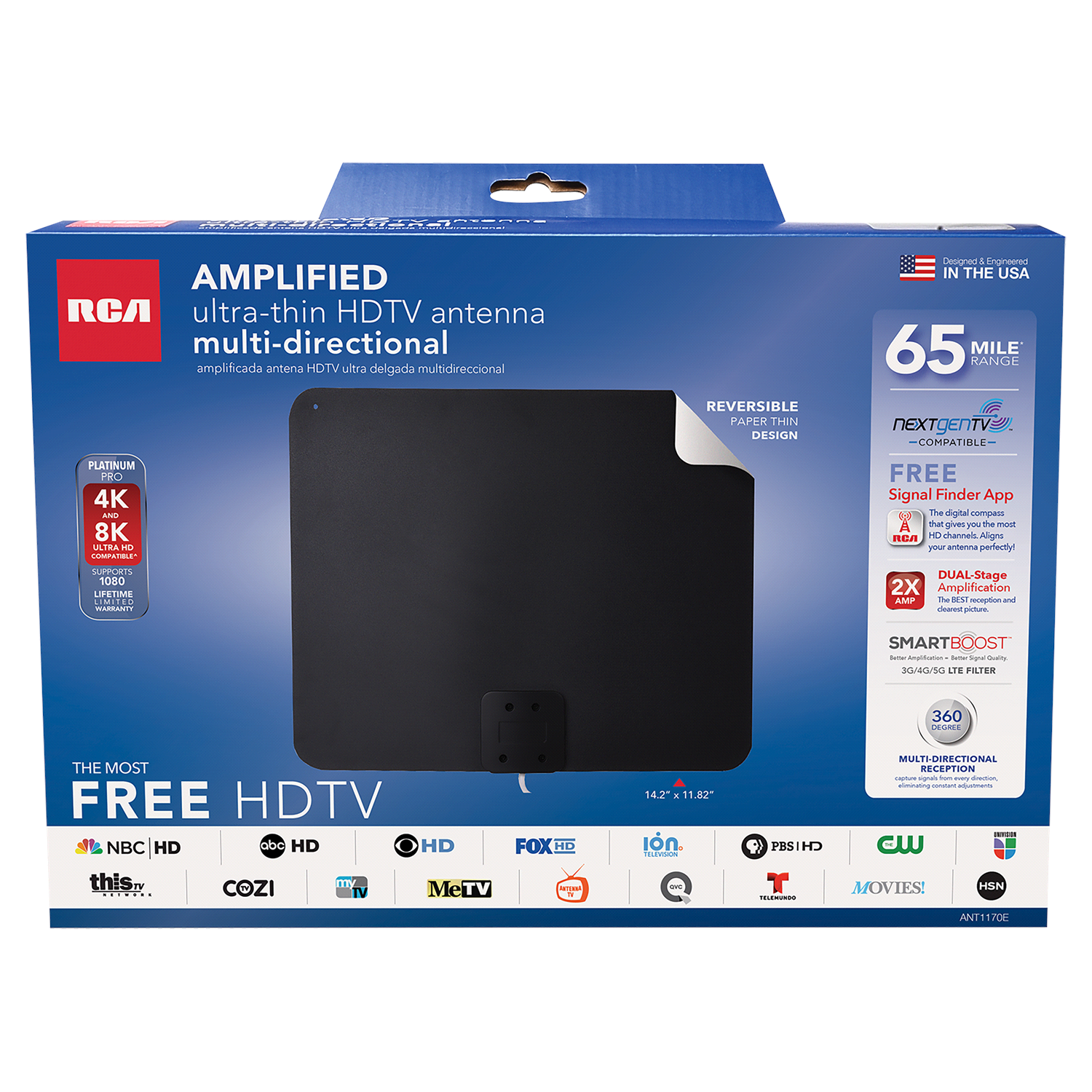 slide 1 of 2, RCA Amplified Indoor Flat HDTV Antenna Multi-Directional, 1 ct