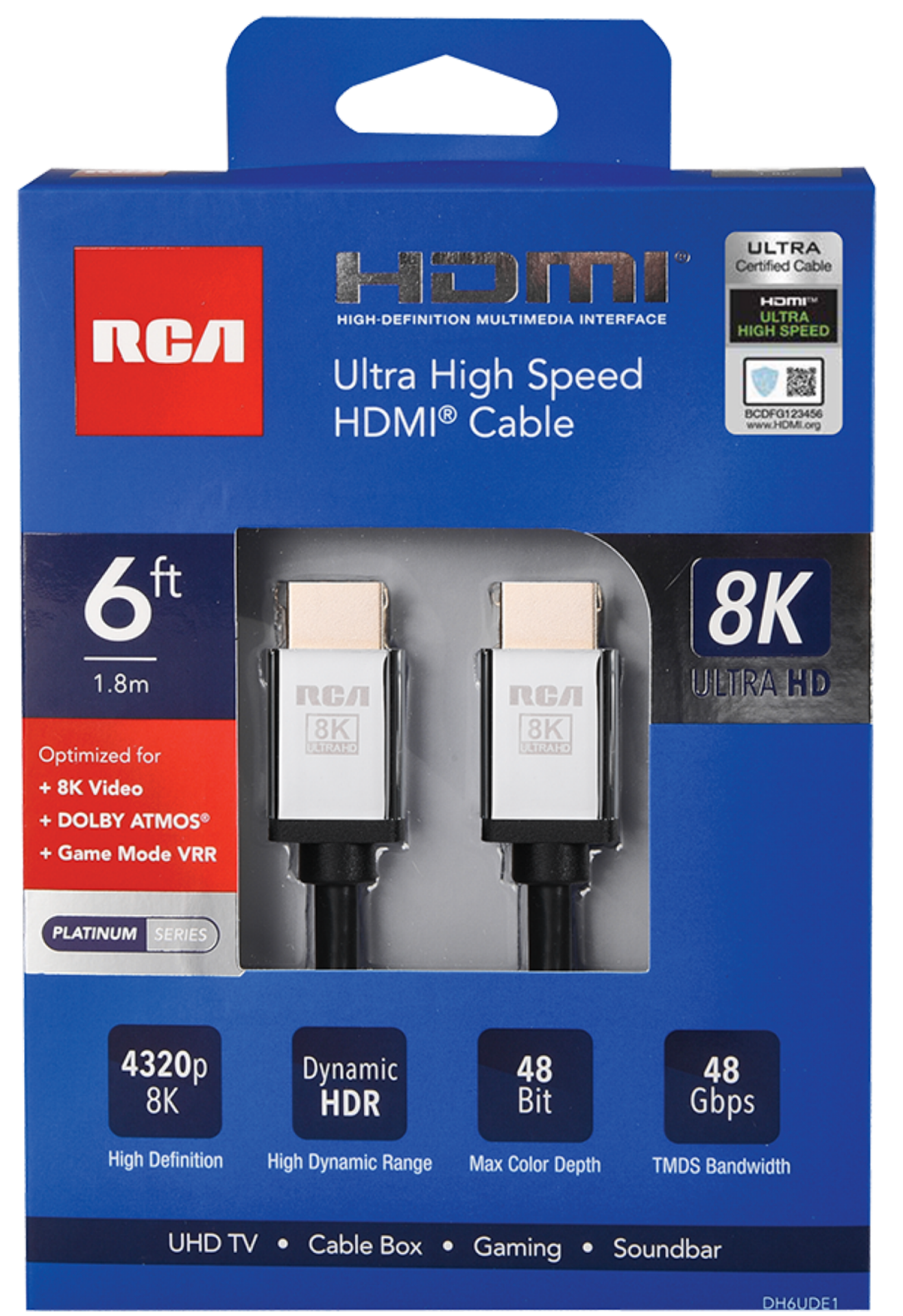 slide 1 of 1, RCA 8K Ultra High-Speed HDMI Cable 6', 6 ft
