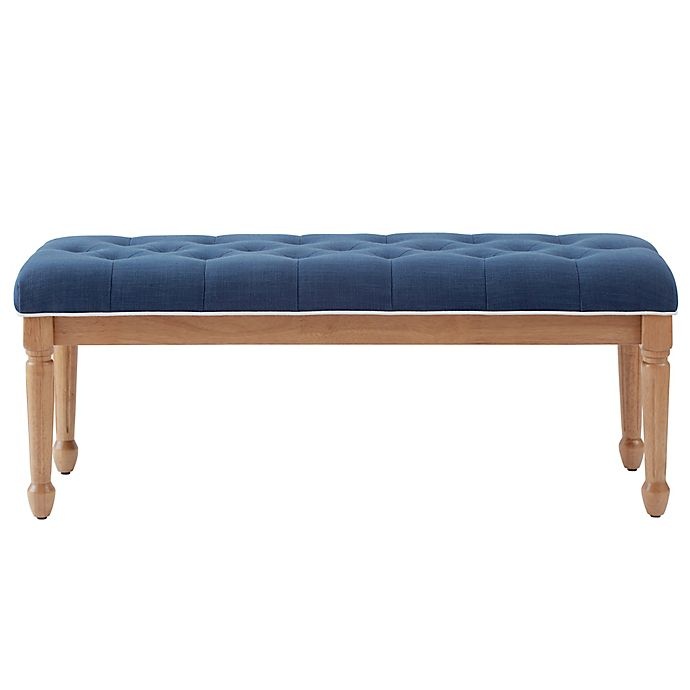 slide 3 of 4, One Kings Lane Open House Jasmine Cane Upholstered Bench - Navy, 1 ct