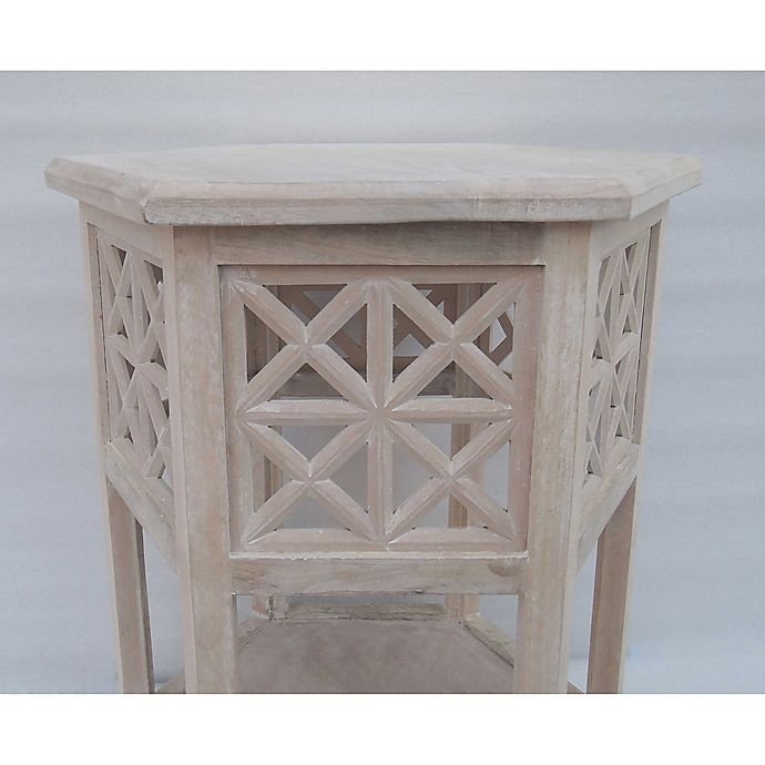 slide 6 of 8, Global Caravan Khilana Carved Wooden Tea Table - White Wash, 1 ct