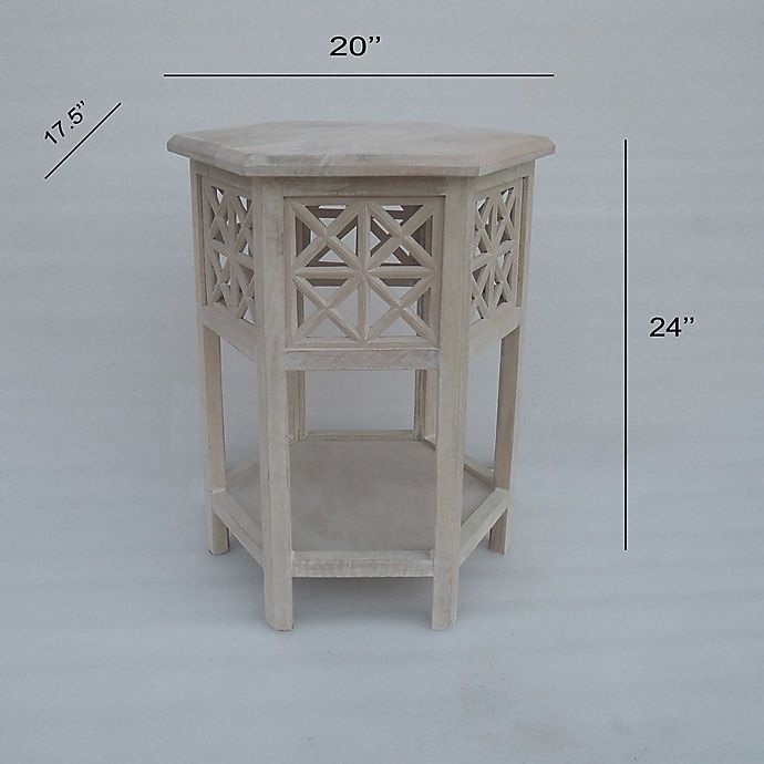 slide 7 of 8, Global Caravan Khilana Carved Wooden Tea Table - White Wash, 1 ct