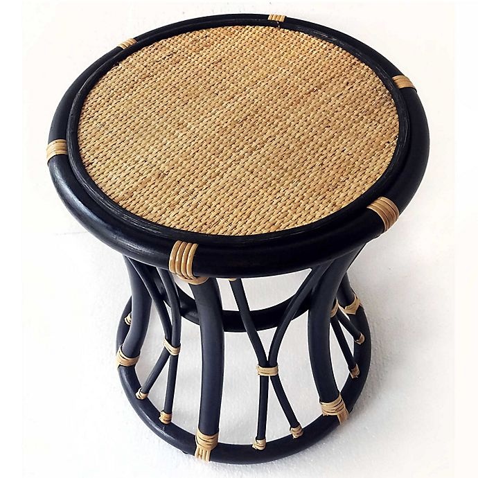 slide 3 of 6, Global Caravan Marari Rattan Round Accent Table - Black, 16 in