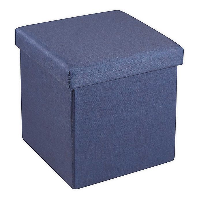 slide 1 of 7, SALT Folding Storage Ottoman with Tray - Navy, 15 in