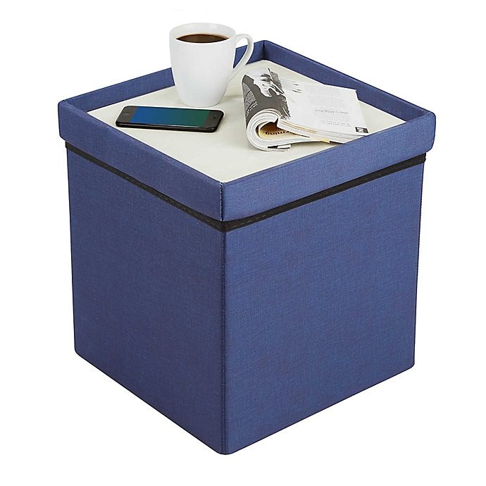 slide 2 of 7, SALT Folding Storage Ottoman with Tray - Navy, 15 in