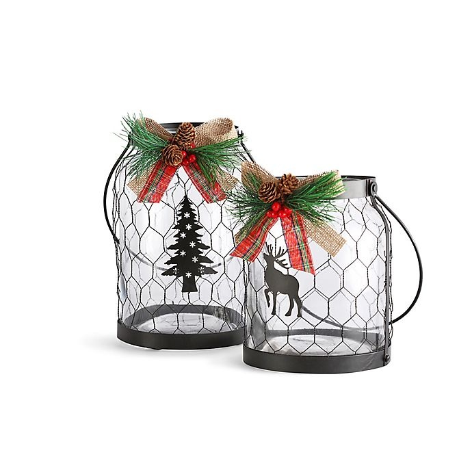 slide 2 of 2, Bee & Willow Home Small Reindeer and Wire Hurricane Glass Candle Holder, 1 ct