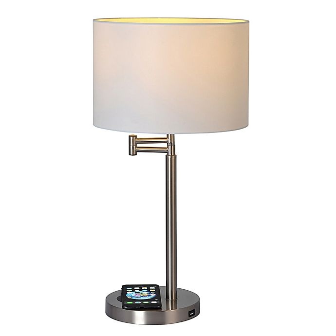 slide 2 of 7, Adesso Swing Arm Qi Wireless Charging Table Lamp - Brushed Steel with Drum Shade, 1 ct