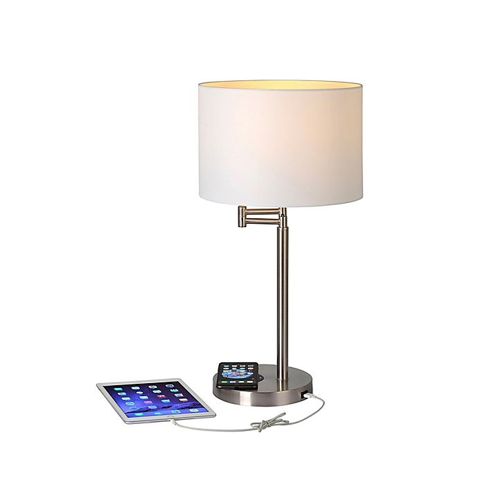 slide 6 of 7, Adesso Swing Arm Qi Wireless Charging Table Lamp - Brushed Steel with Drum Shade, 1 ct