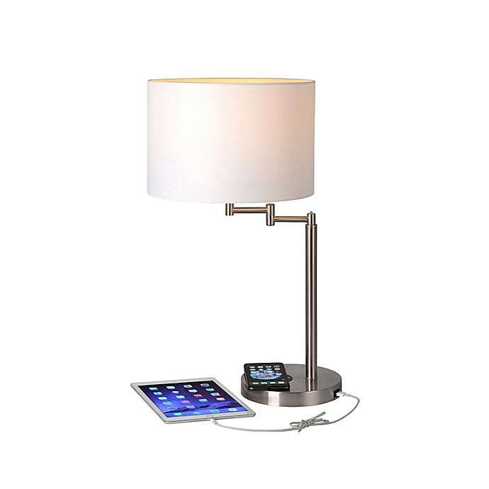 slide 7 of 7, Adesso Swing Arm Qi Wireless Charging Table Lamp - Brushed Steel with Drum Shade, 1 ct