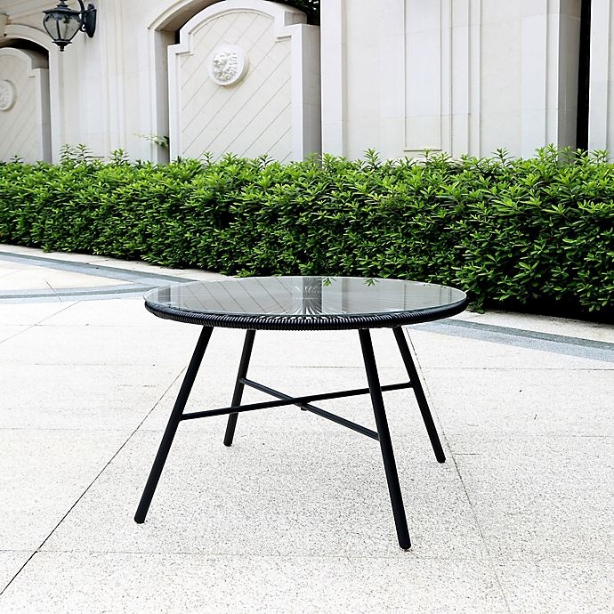 slide 2 of 5, Destination Summer Round Wicker Patio Side Table - Black, 1 ct