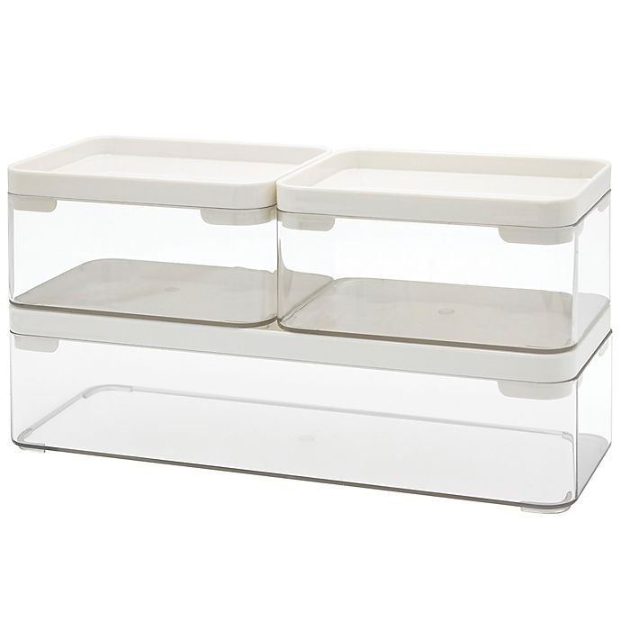 slide 2 of 4, SALT Stackable Bath Bins - Clear/White, 3 ct