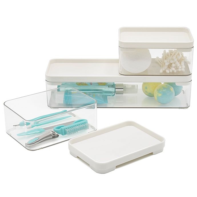 slide 4 of 4, SALT Stackable Bath Bins - Clear/White, 3 ct