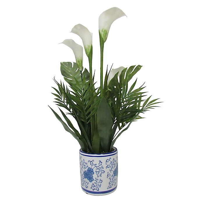slide 1 of 1, W Home Calla Lily - Round Blue/White Ceramic Pot, 25 in