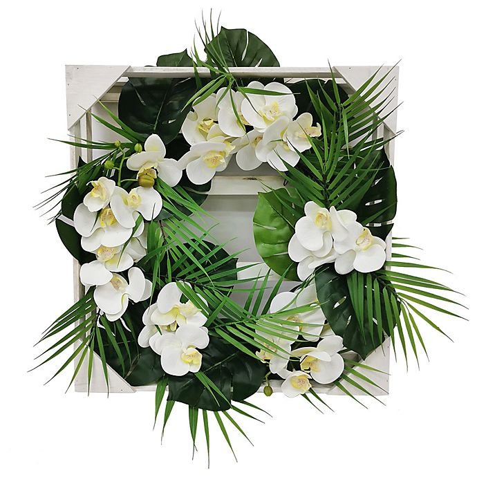 slide 1 of 1, W Home Tropical Orchid Wreath, 23 in
