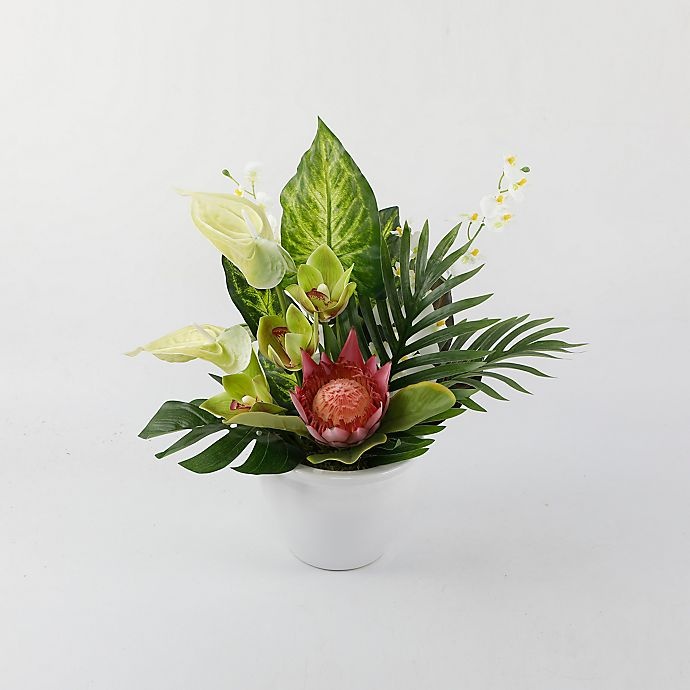 slide 1 of 1, W Home Green Floral Arrangement - Ceramic Vase, 16 in