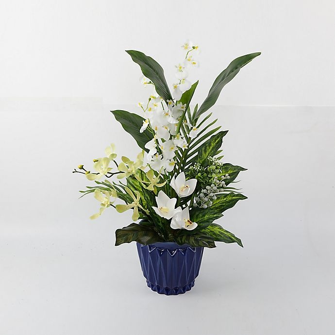 slide 1 of 1, W Home White Orchid Arrangement - Blue Ceramic Vase, 28 in