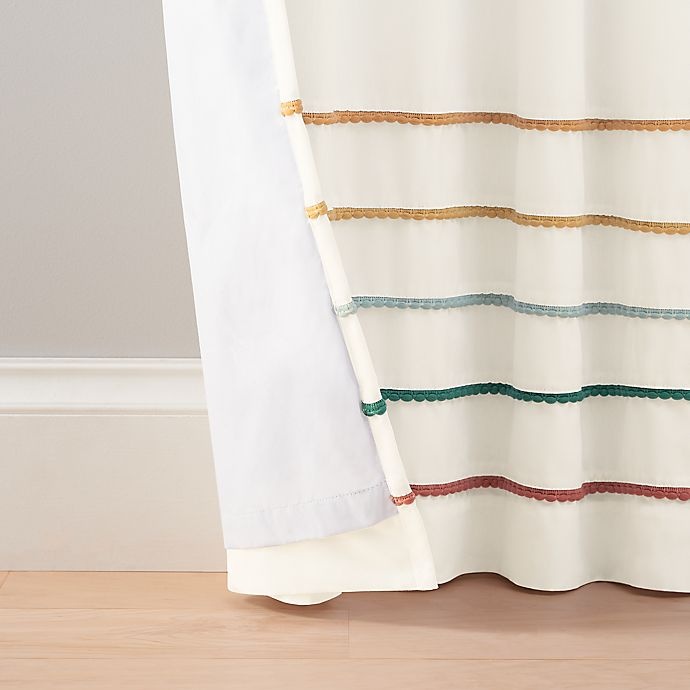 slide 4 of 5, Marmalade Pom Pom Stripe Rod Pocket/Back Tabs Blackout Window Curtain Panel, 63 in