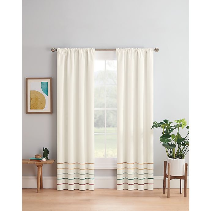 slide 1 of 5, Marmalade Pom Pom Stripe Rod Pocket/Back Tabs Blackout Window Curtain Panel, 63 in