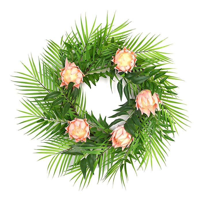 slide 1 of 3, W Home Greenery Protea Wreath with Wood Crate Box, 23 in