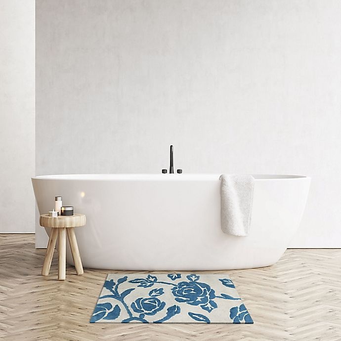 slide 2 of 4, Bee & Willow Home Faded Floral Bath Rug - Blue/White, 1 ct