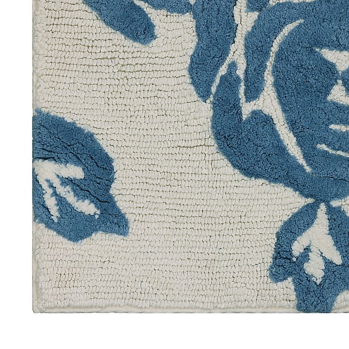 slide 3 of 4, Bee & Willow Home Faded Floral Bath Rug - Blue/White, 1 ct