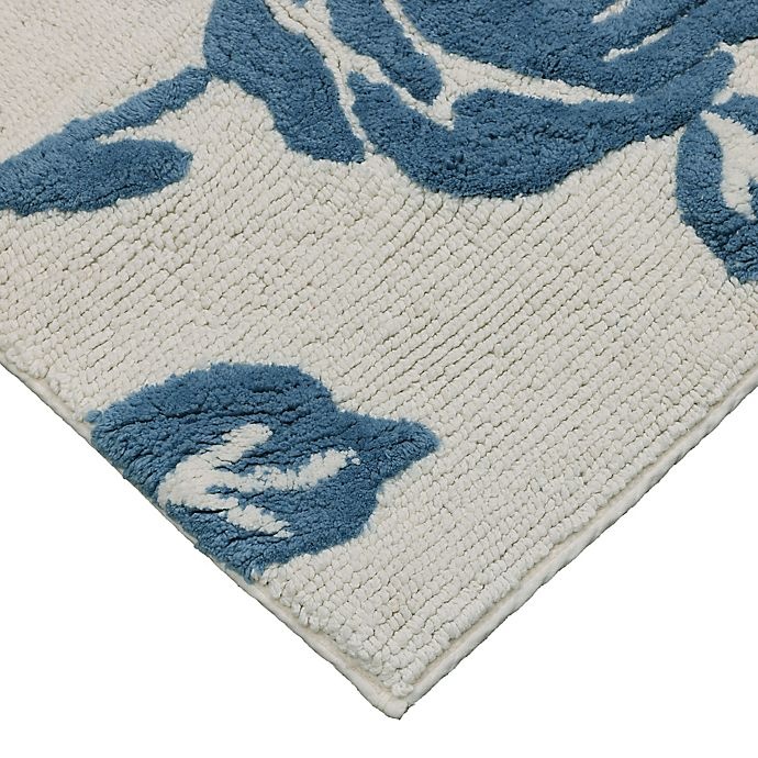 slide 4 of 4, Bee & Willow Home Faded Floral Bath Rug - Blue/White, 1 ct