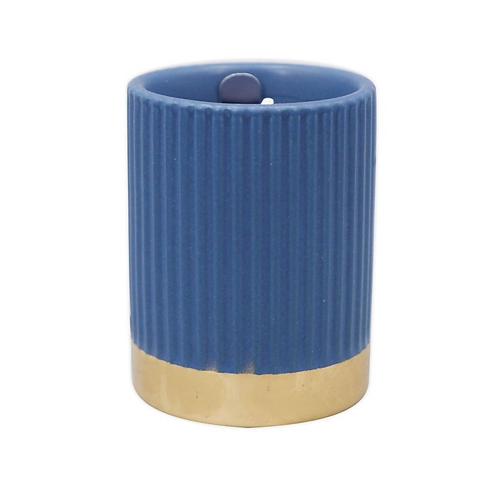 slide 1 of 1, O&O by Olivia & Oliver Evening Sand Fluted Metallic Band Candle - Navy, 3 oz