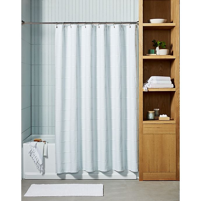 slide 2 of 2, Haven Pebble Stripe Organic Cotton Shower Curtain - Sky Grey, 54 in x 80 in