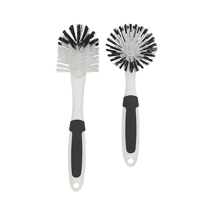 slide 2 of 2, Simply Essential Nylon Glass and Bowl Kitchen Brushes Set - Grey/White, 2 ct