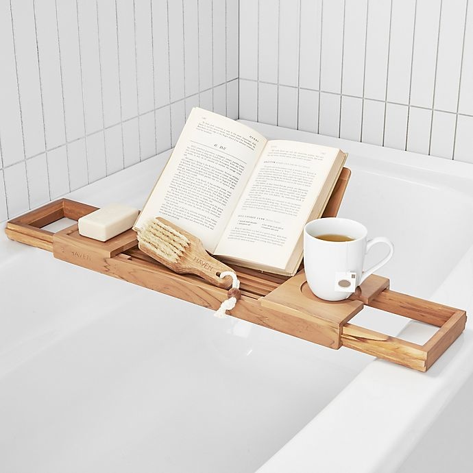 slide 5 of 8, Haven Teak Expandable Tub Tray - Natural, 1 ct