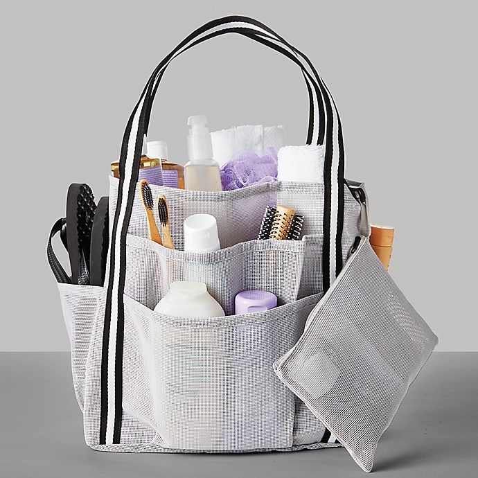 slide 2 of 3, Simply Essential Large Mesh Shower Tote - Grey, 1 ct