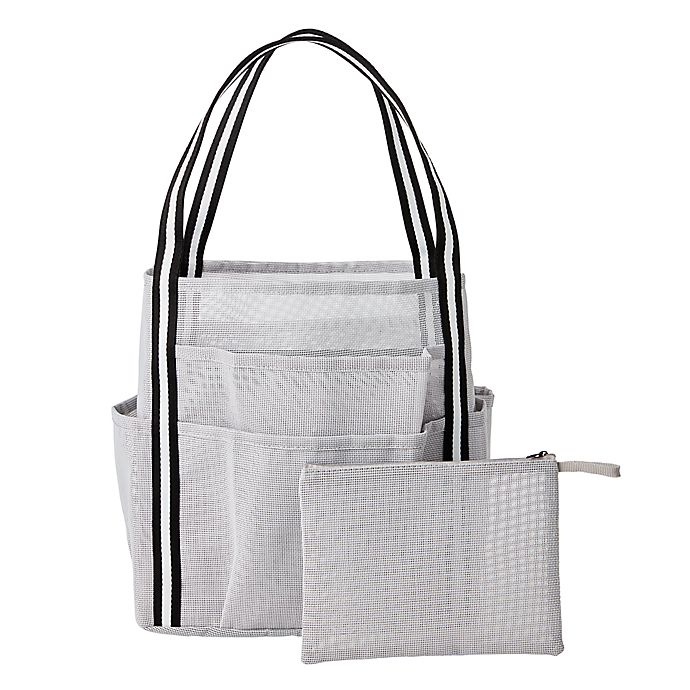 slide 1 of 3, Simply Essential Large Mesh Shower Tote - Grey, 1 ct